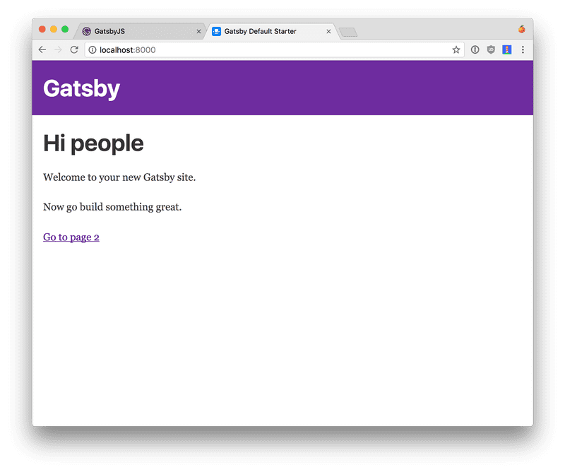 Screenshot of the default Gatsby boilerplate homepage